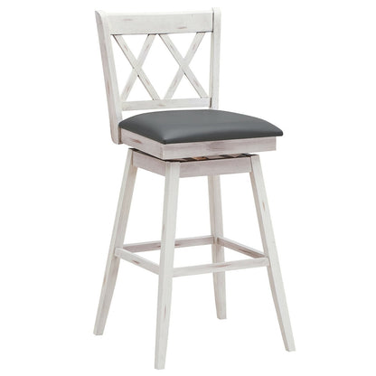 2 Pieces 29 Inches Swivel Counter Height Barstool Set with Rubber Wood Legs, White Bar Stools   at Gallery Canada