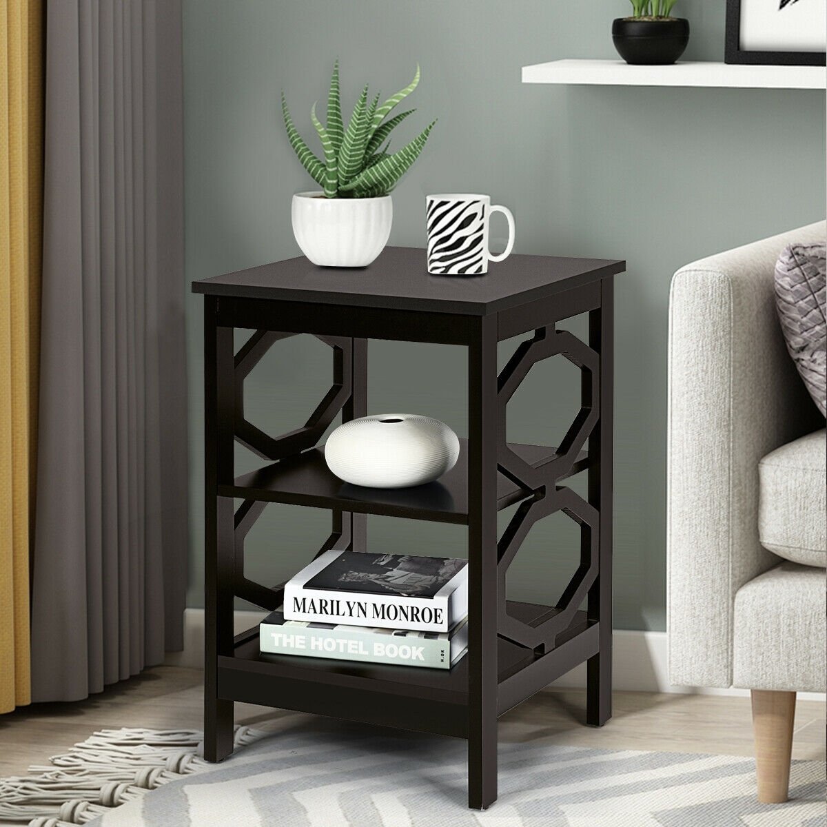 2 Pieces 3-tier Nightstand Sofa Side End Accent Table Storage Display Shelf, Espresso Nightstands   at Gallery Canada