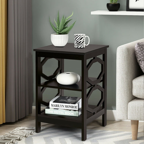 2 Pieces 3-tier Nightstand Sofa Side End Accent Table Storage Display Shelf, Espresso