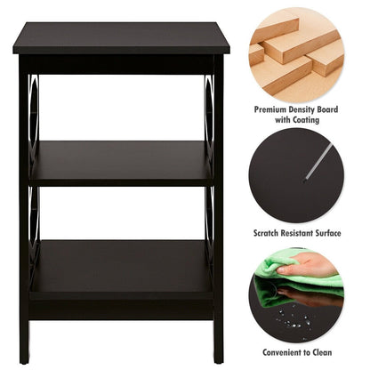 2 Pieces 3-tier Nightstand Sofa Side End Accent Table Storage Display Shelf, Espresso Nightstands   at Gallery Canada