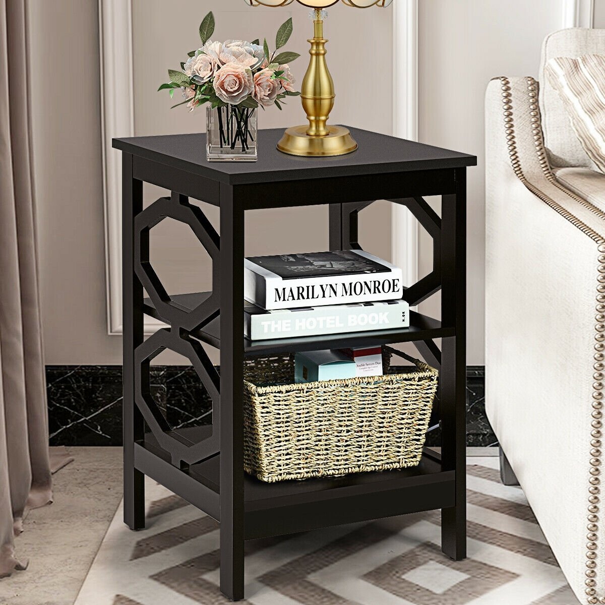 2 Pieces 3-tier Nightstand Sofa Side End Accent Table Storage Display Shelf, Espresso Nightstands   at Gallery Canada