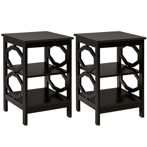 2 Pieces 3-tier Nightstand Sofa Side End Accent Table Storage Display Shelf, Espresso