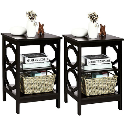 2 Pieces 3-tier Nightstand Sofa Side End Accent Table Storage Display Shelf, Espresso Nightstands   at Gallery Canada