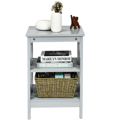 2 Pieces 3-tier Nightstand Sofa Side End Accent Table Storage Display Shelf, Gray Nightstands   at Gallery Canada