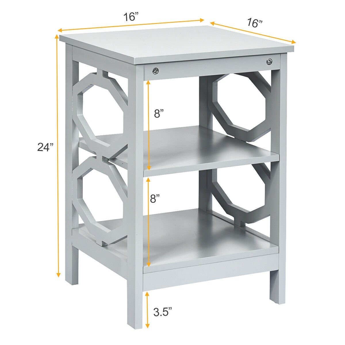 2 Pieces 3-tier Nightstand Sofa Side End Accent Table Storage Display Shelf, Gray Nightstands   at Gallery Canada