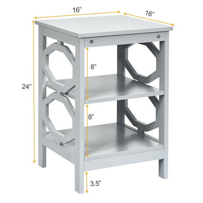 2 Pieces 3-tier Nightstand Sofa Side End Accent Table Storage Display Shelf, Gray Nightstands   at Gallery Canada