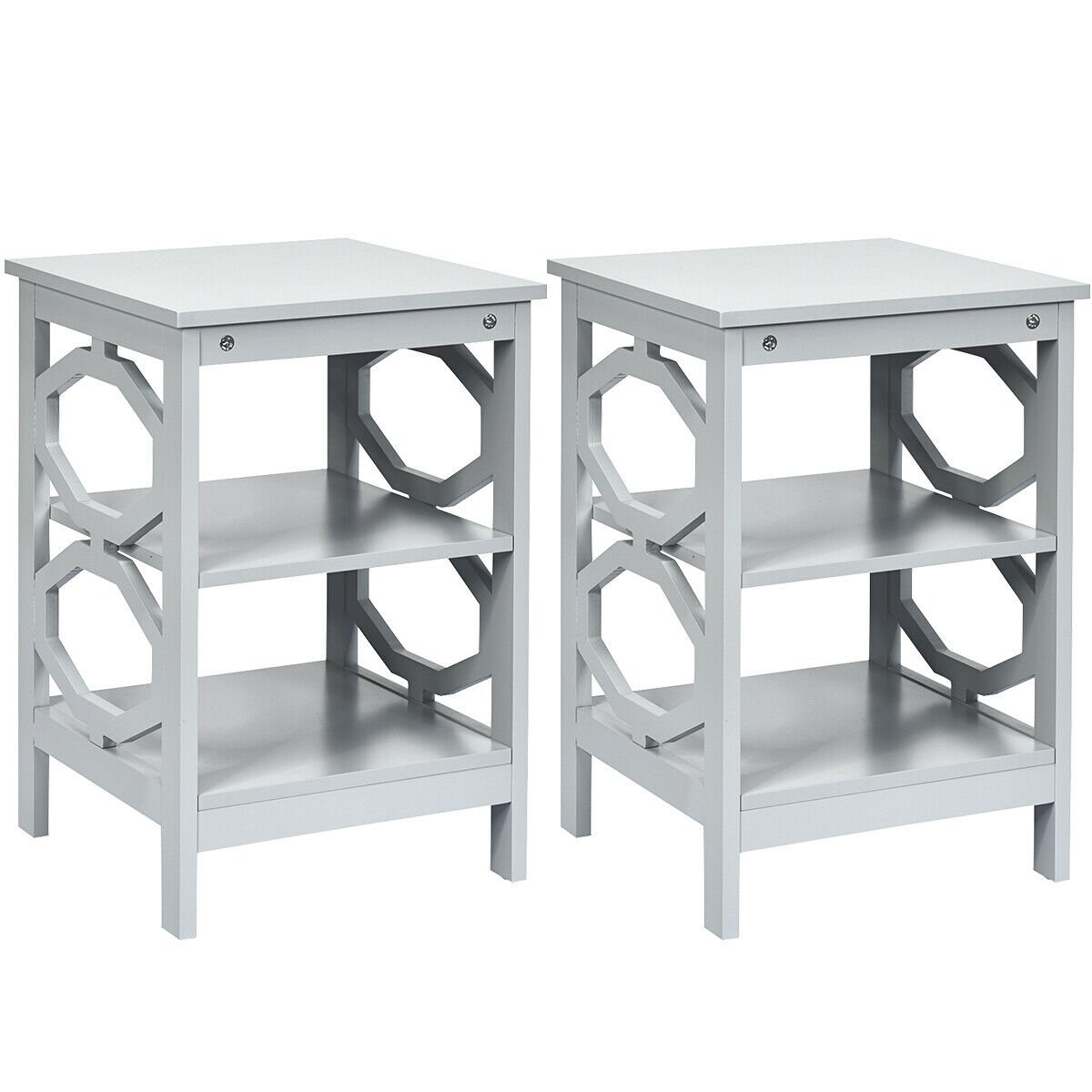 2 Pieces 3-tier Nightstand Sofa Side End Accent Table Storage Display Shelf, Gray Nightstands   at Gallery Canada