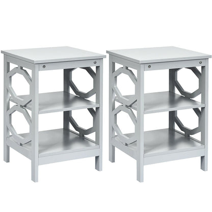 2 Pieces 3-tier Nightstand Sofa Side End Accent Table Storage Display Shelf, Gray Nightstands   at Gallery Canada