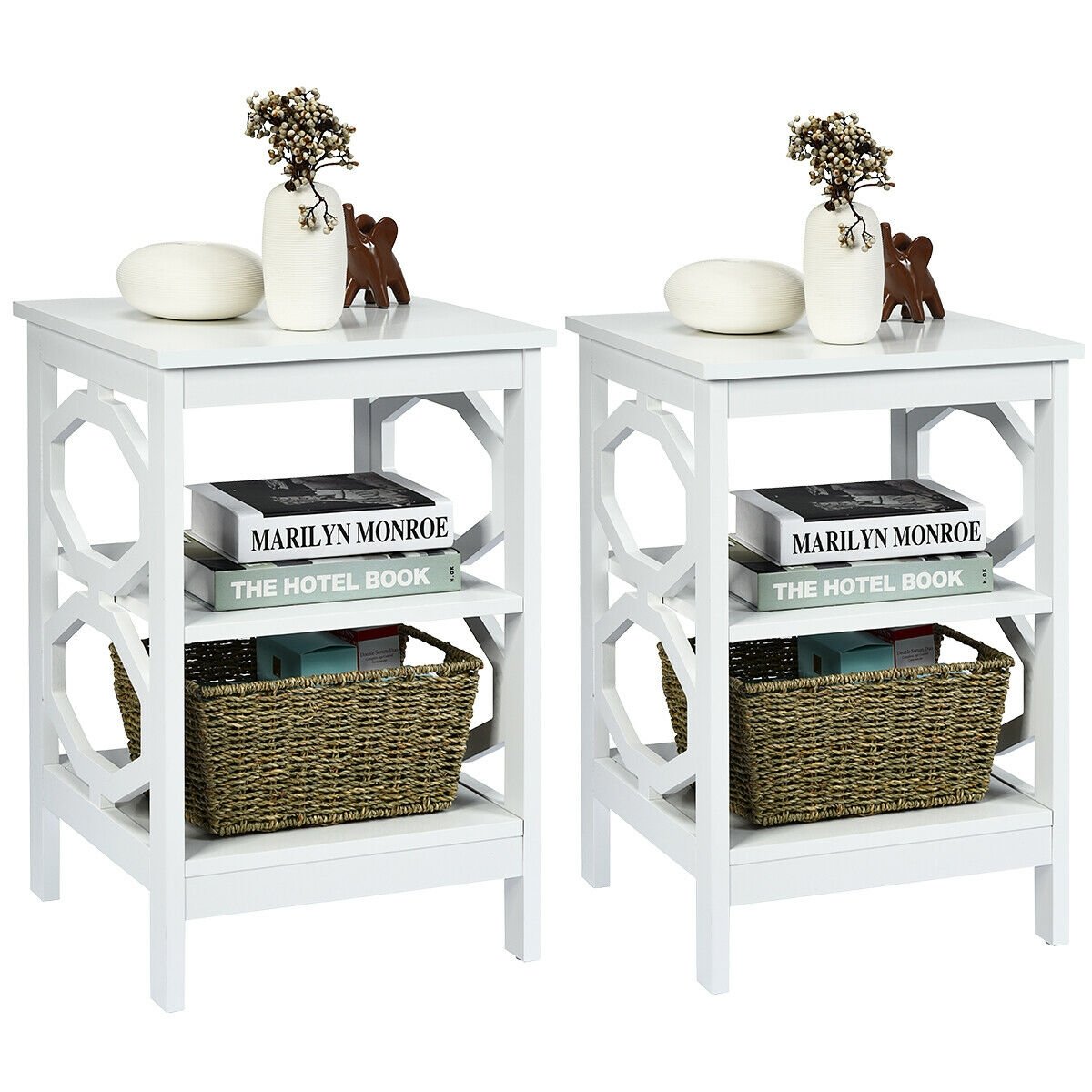 2 Pieces 3-tier Nightstand Sofa Side End Accent Table Storage Display Shelf, White Nightstands   at Gallery Canada