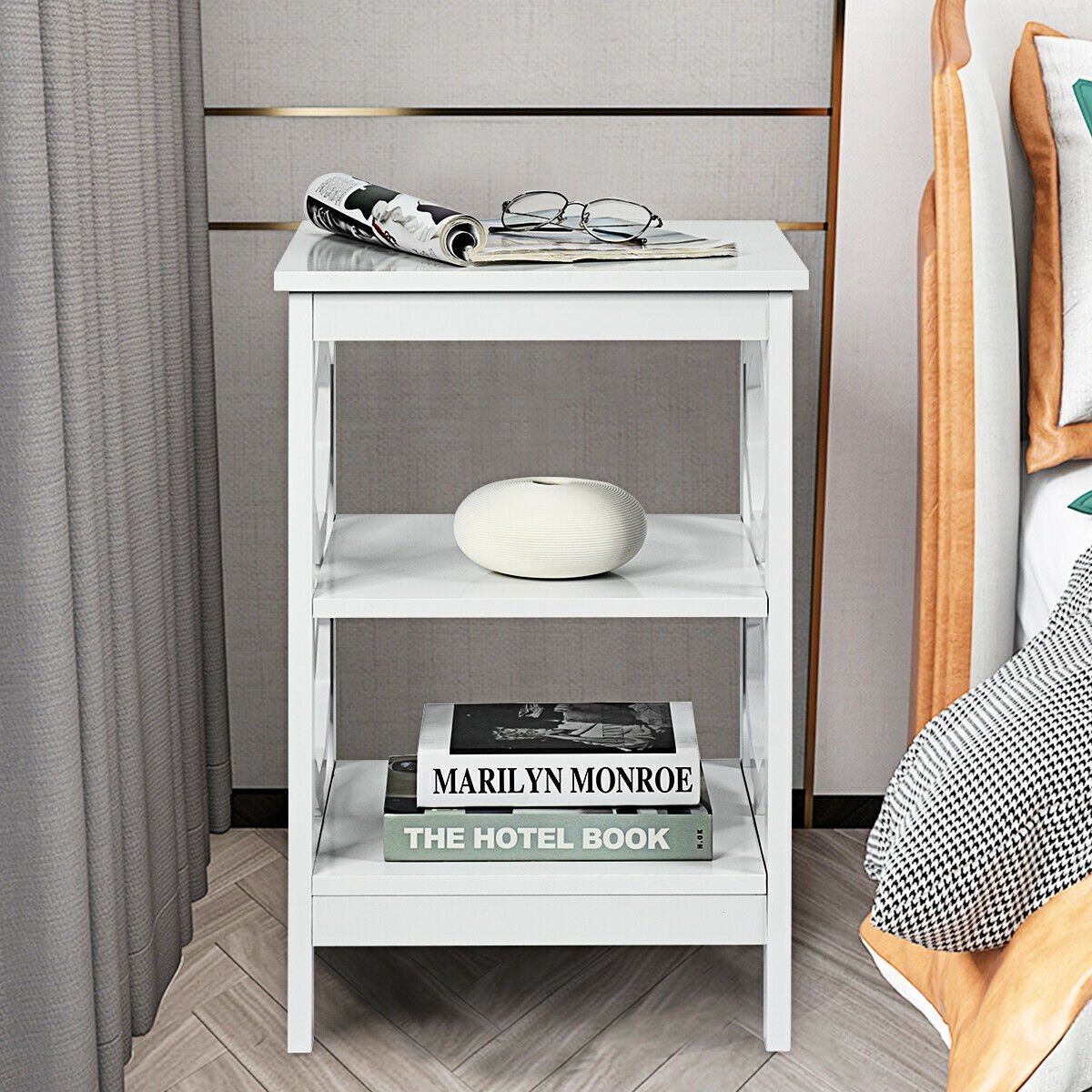 2 Pieces 3-tier Nightstand Sofa Side End Accent Table Storage Display Shelf, White Nightstands   at Gallery Canada