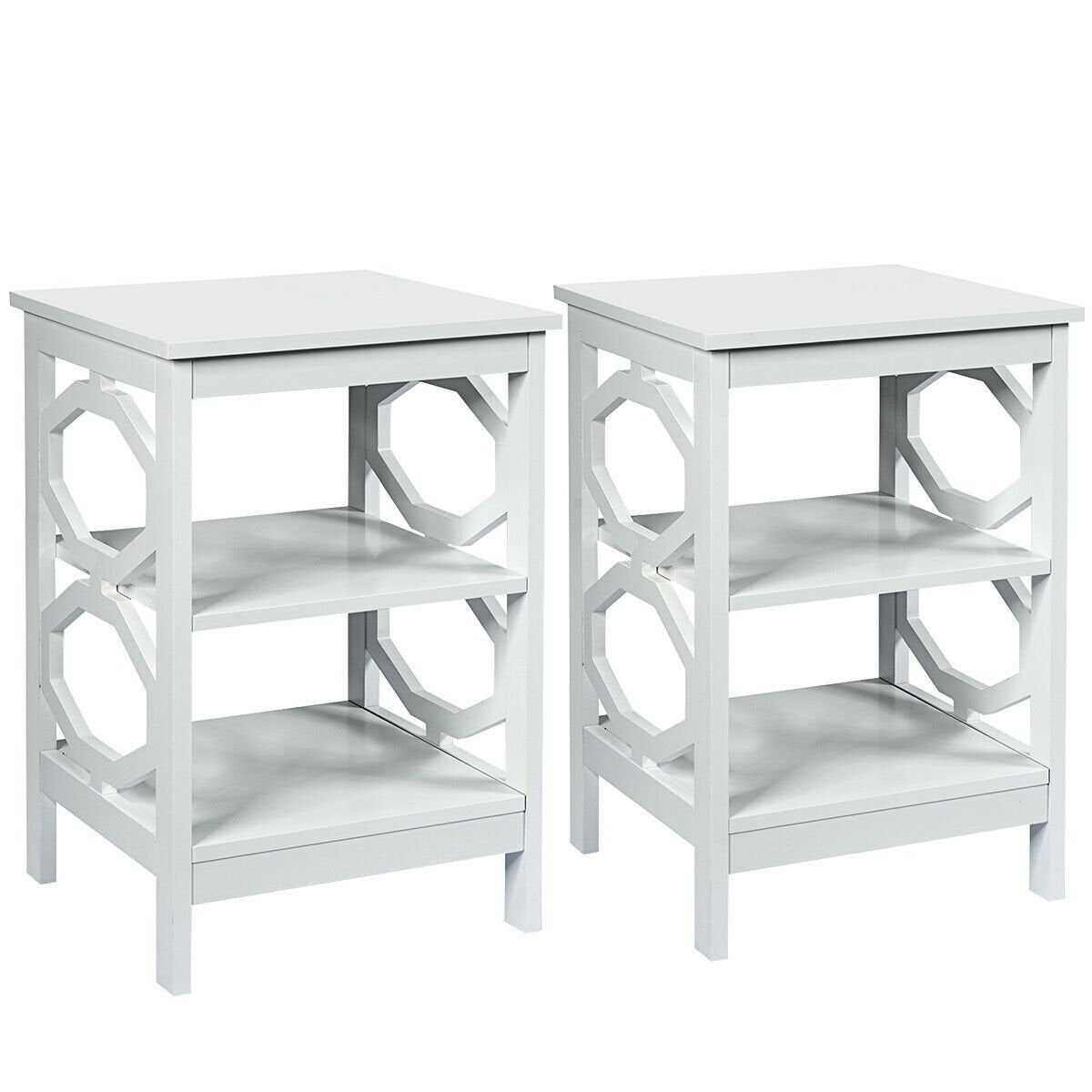 2 Pieces 3-tier Nightstand Sofa Side End Accent Table Storage Display Shelf, White Nightstands   at Gallery Canada