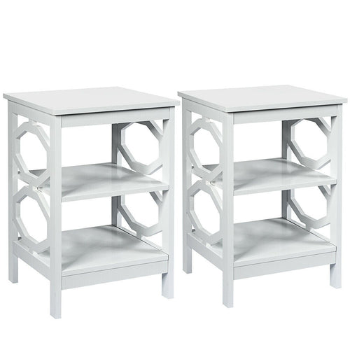 2 Pieces 3-tier Nightstand Sofa Side End Accent Table Storage Display Shelf, White