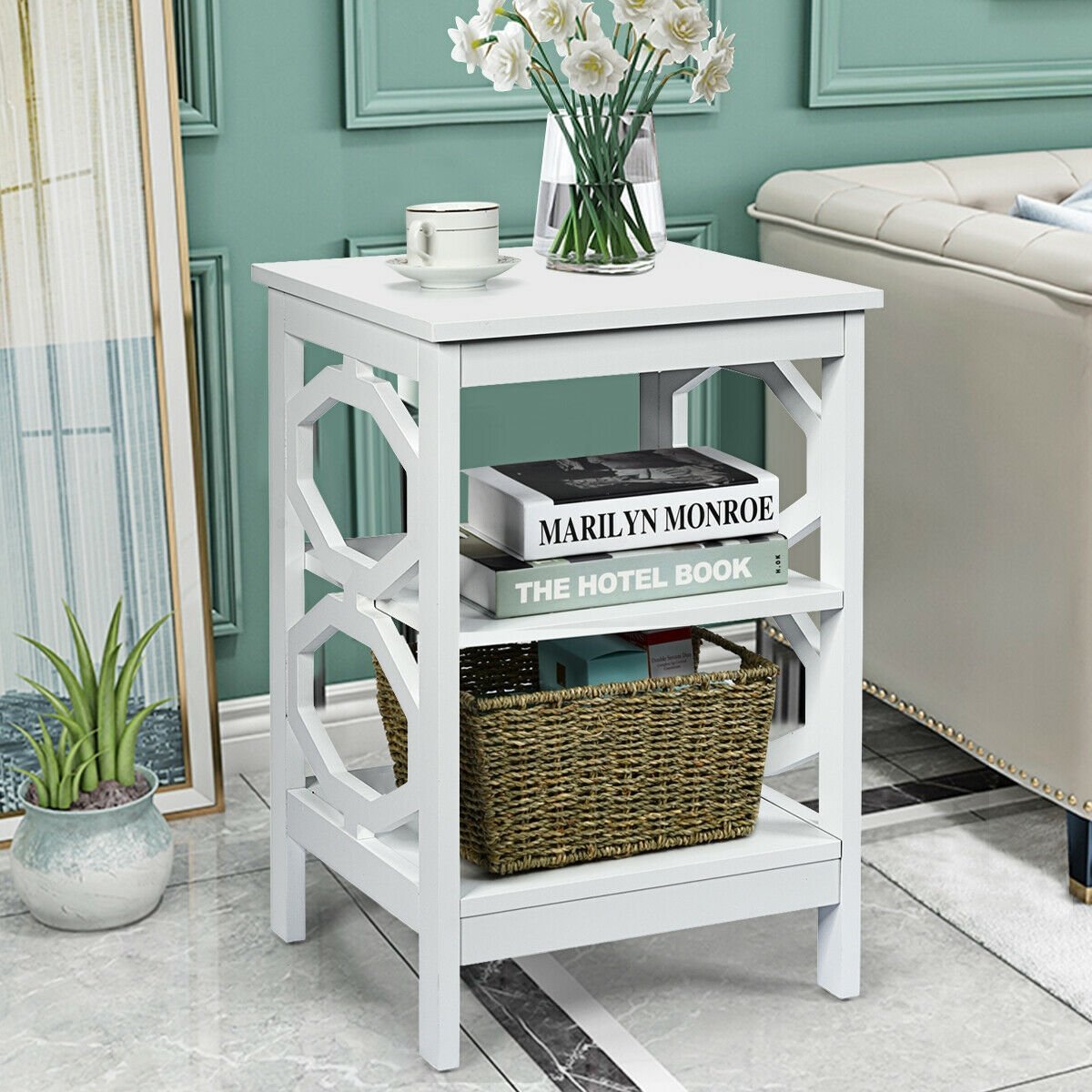 2 Pieces 3-tier Nightstand Sofa Side End Accent Table Storage Display Shelf, White Nightstands   at Gallery Canada