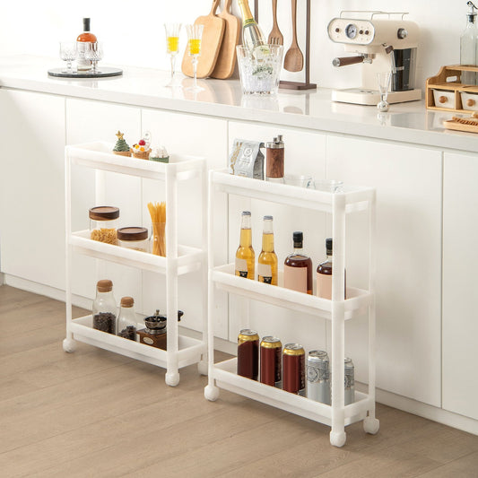 2 Pieces 3-Tier Slim Detachable Storage Cart with Drainage Holes and Wheels, White Kitchen Islands & Carts   at Gallery Canada