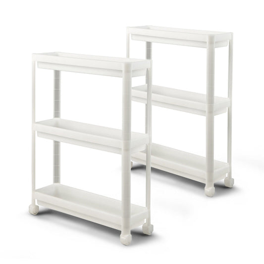 2 Pieces 3-Tier Slim Detachable Storage Cart with Drainage Holes and Wheels, White Kitchen Islands & Carts   at Gallery Canada