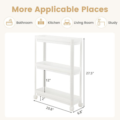 2 Pieces 3-Tier Slim Detachable Storage Cart with Drainage Holes and Wheels, White Kitchen Islands & Carts   at Gallery Canada