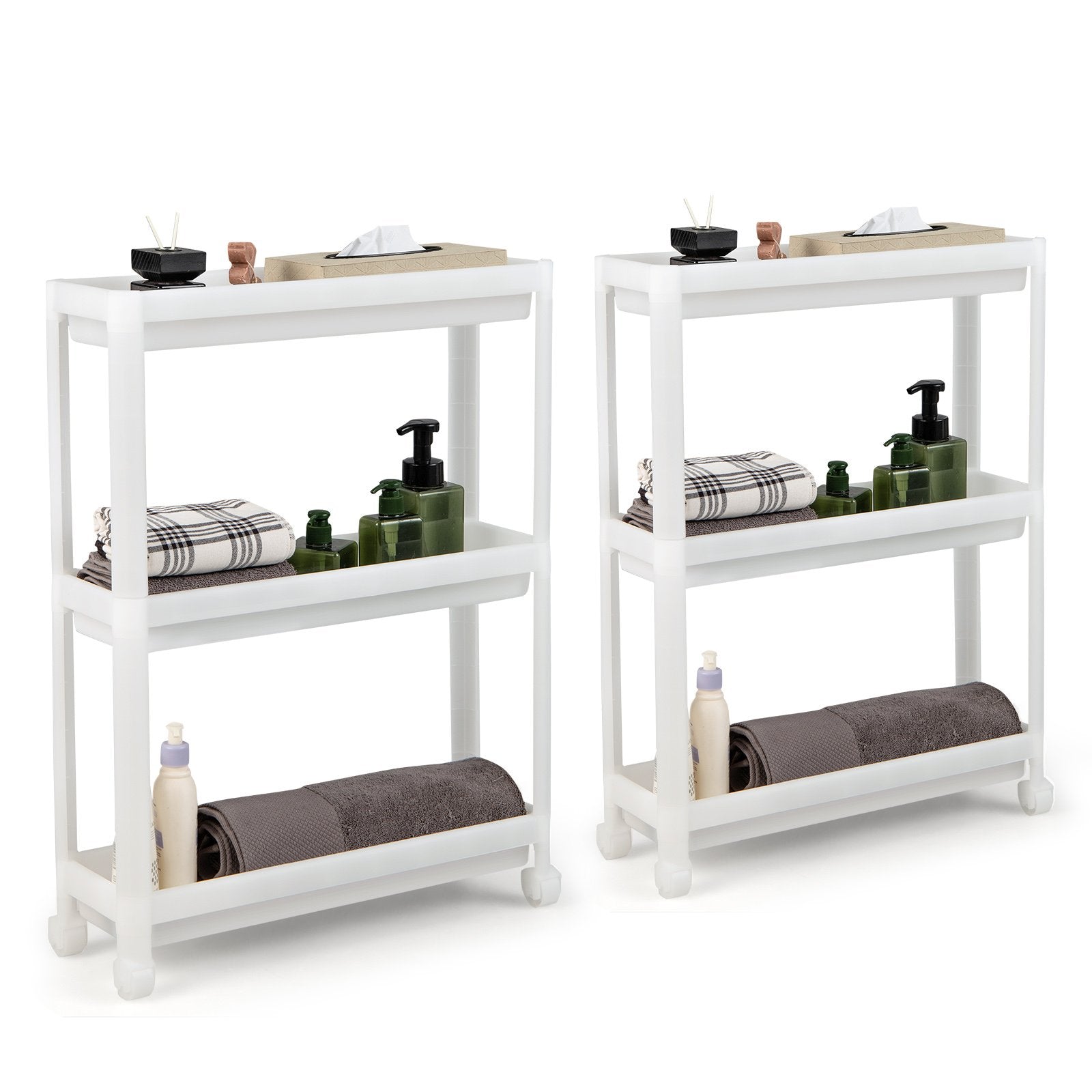 2 Pieces 3-Tier Slim Detachable Storage Cart with Drainage Holes and Wheels, White Kitchen Islands & Carts   at Gallery Canada