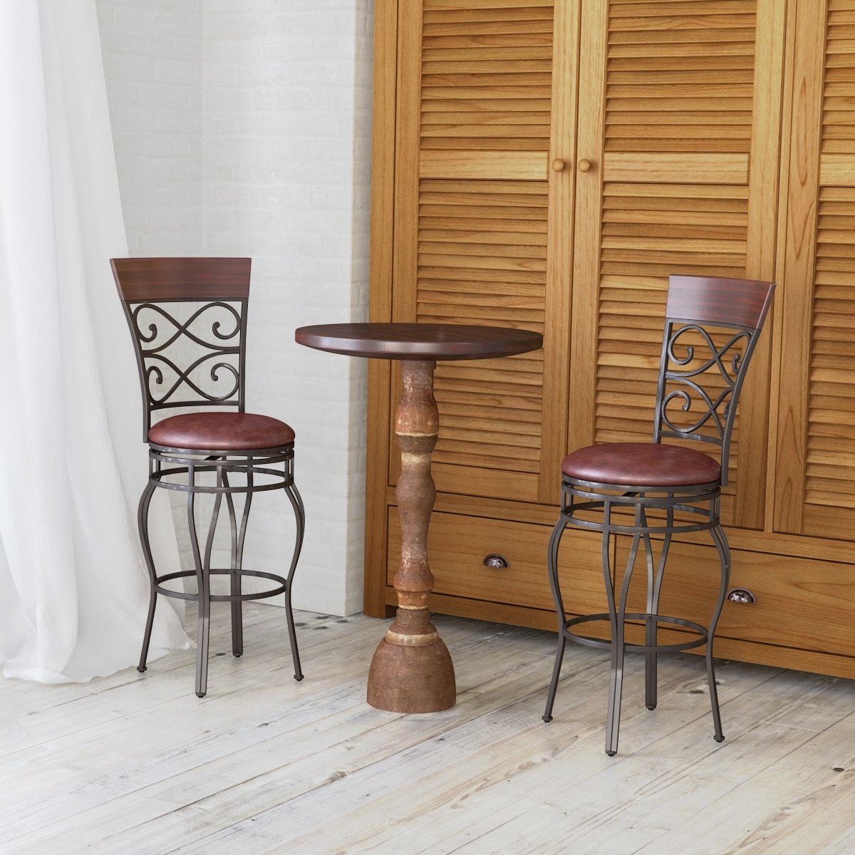 2 Pieces 30 Inch 360 Degree Swivel Bar Stools with Leather Padded Seat, Brown Bar Stools   at Gallery Canada