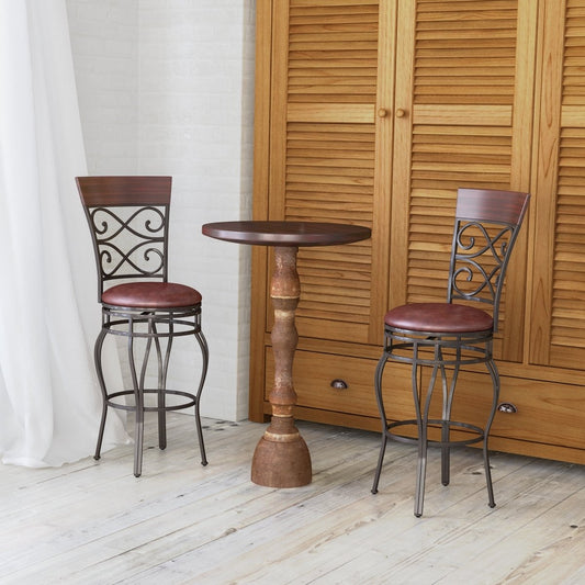 2 Pieces 30 Inch 360 Degree Swivel Bar Stools with Leather Padded Seat, Brown Bar Stools Brown  at Gallery Canada