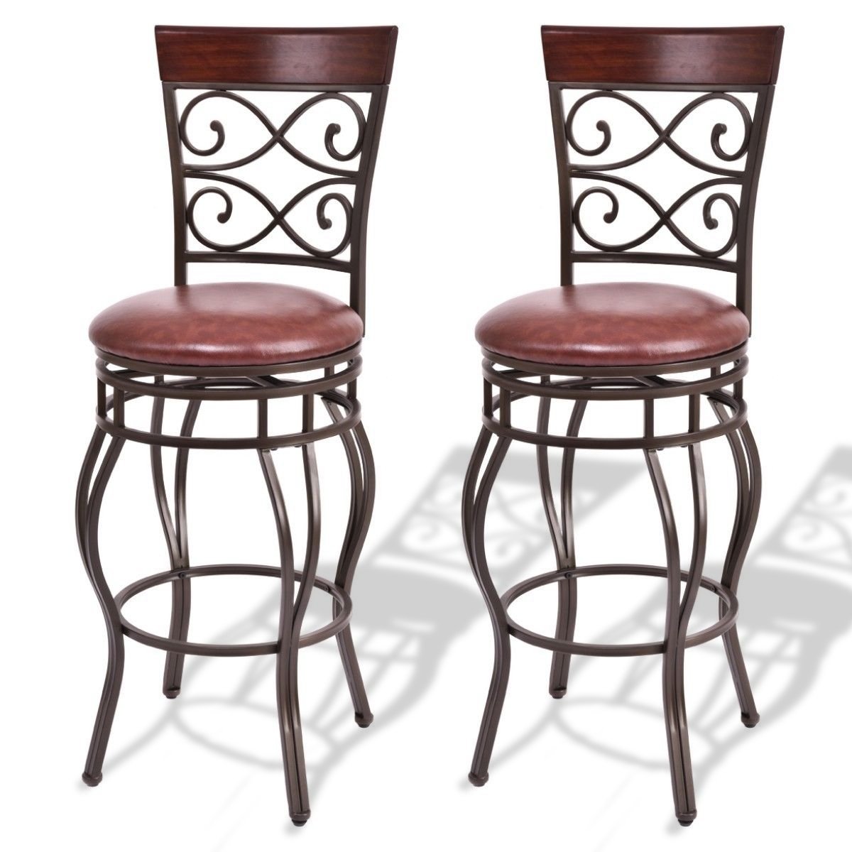 2 Pieces 30 Inch 360 Degree Swivel Bar Stools with Leather Padded Seat, Brown Bar Stools Brown  at Gallery Canada