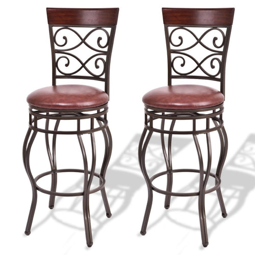 2 Pieces 30 Inch 360 Degree Swivel Bar Stools with Leather Padded Seat, Brown