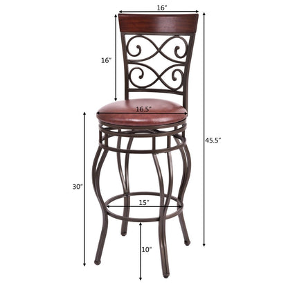 2 Pieces 30 Inch 360 Degree Swivel Bar Stools with Leather Padded Seat, Brown Bar Stools   at Gallery Canada