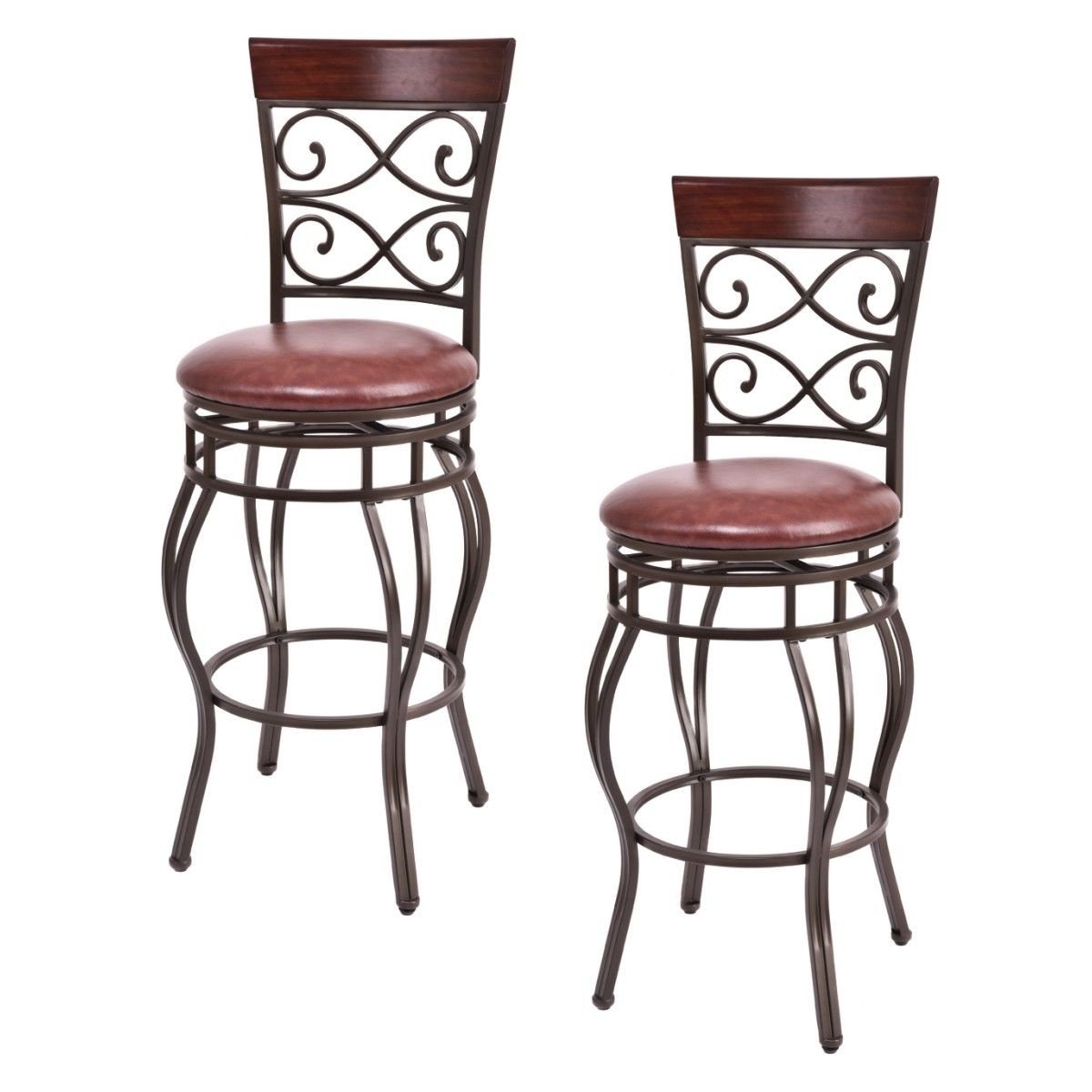 2 Pieces 30 Inch 360 Degree Swivel Bar Stools with Leather Padded Seat, Brown Bar Stools   at Gallery Canada