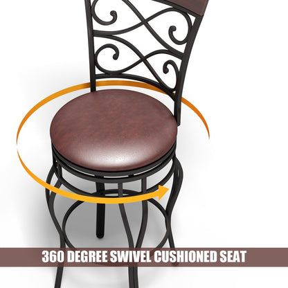 2 Pieces 30 Inch 360 Degree Swivel Bar Stools with Leather Padded Seat, Brown Bar Stools   at Gallery Canada