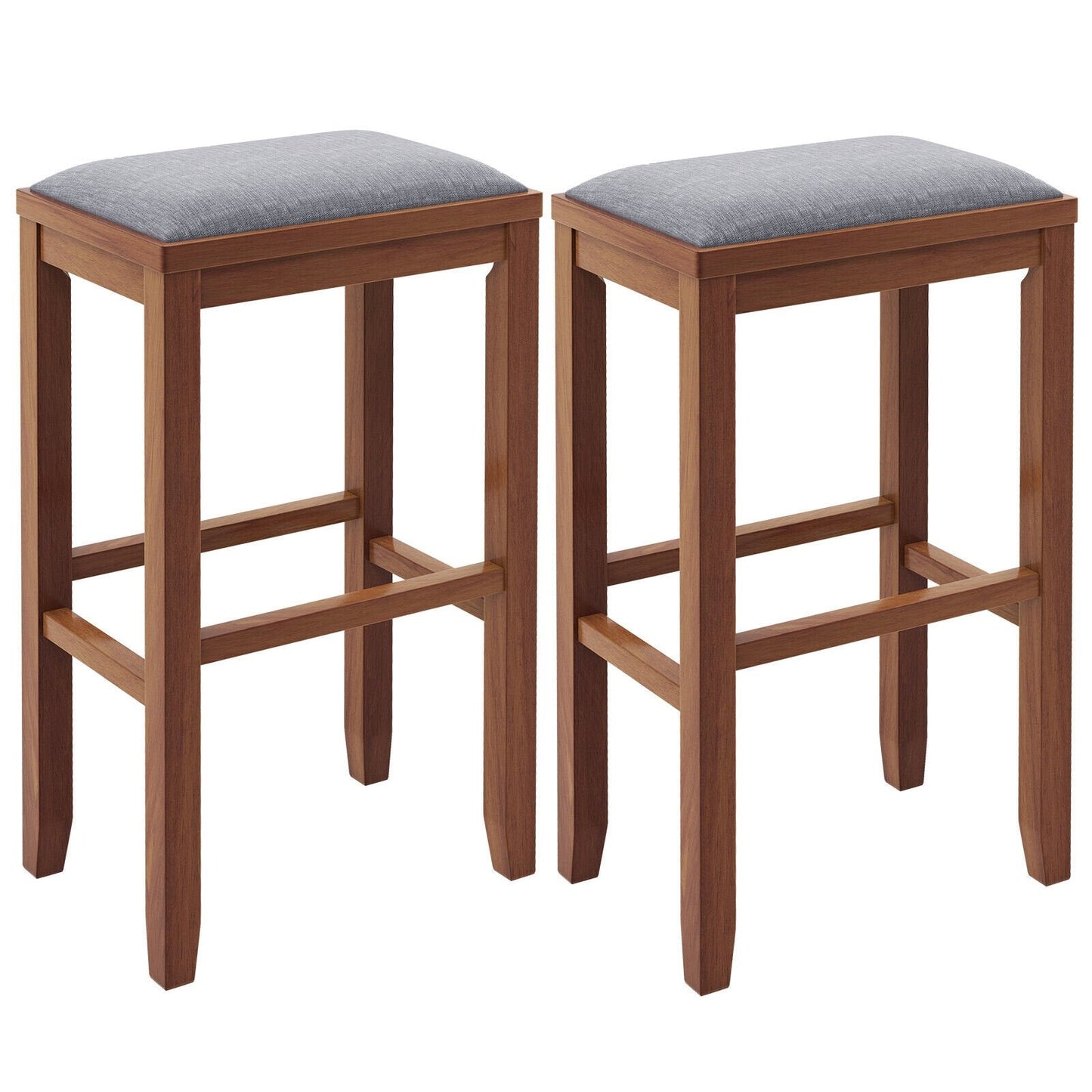 2 Pieces 31 Inch Upholstered Bar Stool Set with Solid Rubber Wood Frame and Footres, Brown Bar Stools   at Gallery Canada