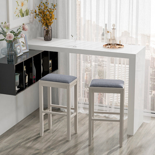 2 Pieces 31 Inch Upholstered Bar Stool Set with Solid Rubber Wood Frame and Footres, White Bar Stools   at Gallery Canada