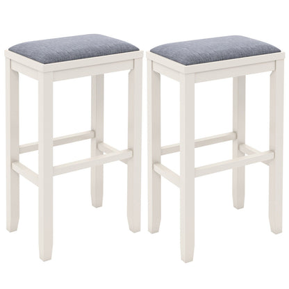 2 Pieces 31 Inch Upholstered Bar Stool Set with Solid Rubber Wood Frame and Footres, White Bar Stools   at Gallery Canada