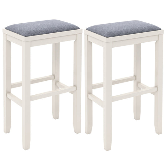 2 Pieces 31 Inch Upholstered Bar Stool Set with Solid Rubber Wood Frame and Footres, White Bar Stools   at Gallery Canada