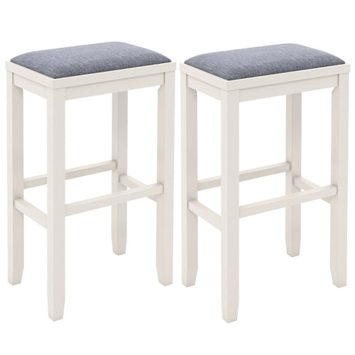 2 Pieces 31 Inch Upholstered Bar Stool Set with Solid Rubber Wood Frame and Footres, White