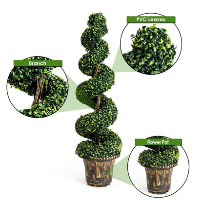 2 Pieces 4 Feet Artificial Decor Green Boxwood Spiral Tree Set, Green Faux Plants   at Gallery Canada