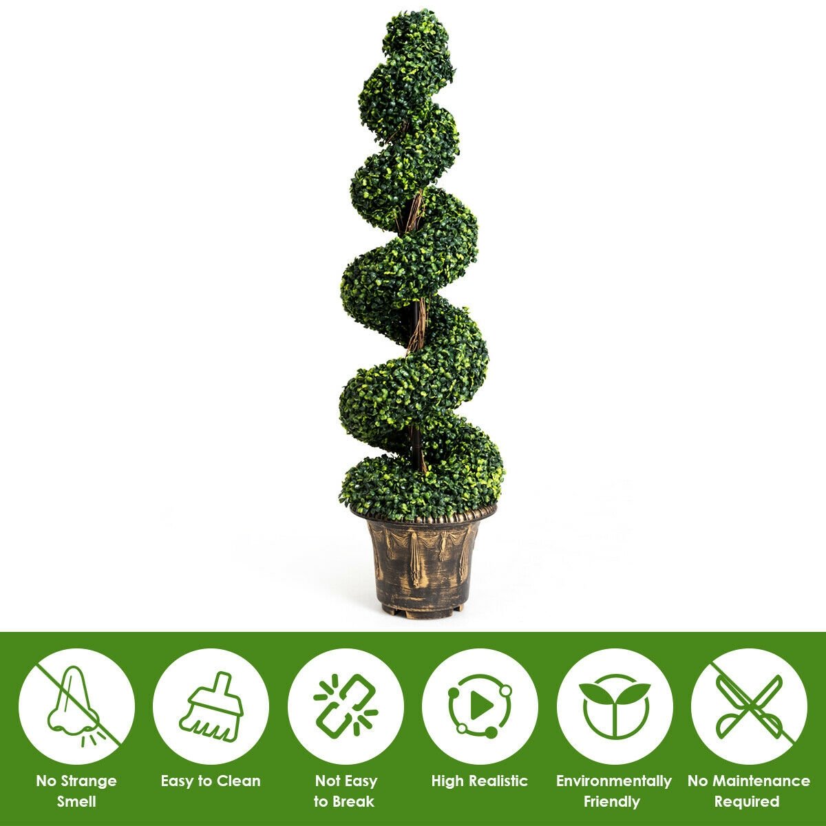 2 Pieces 4 Feet Artificial Decor Green Boxwood Spiral Tree Set, Green Faux Plants   at Gallery Canada