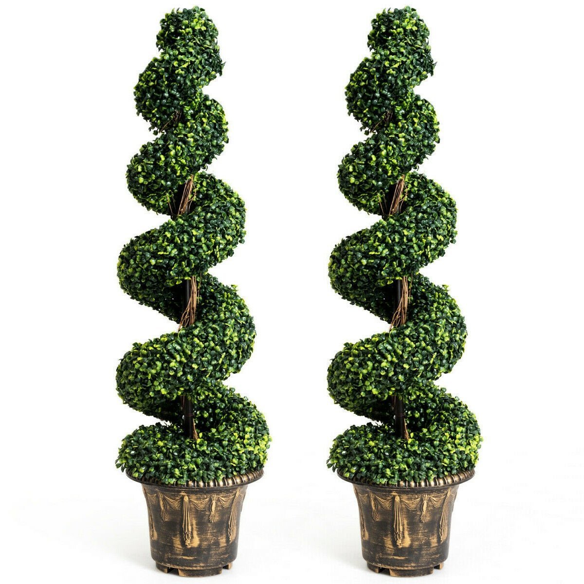 2 Pieces 4 Feet Artificial Decor Green Boxwood Spiral Tree Set, Green Faux Plants   at Gallery Canada