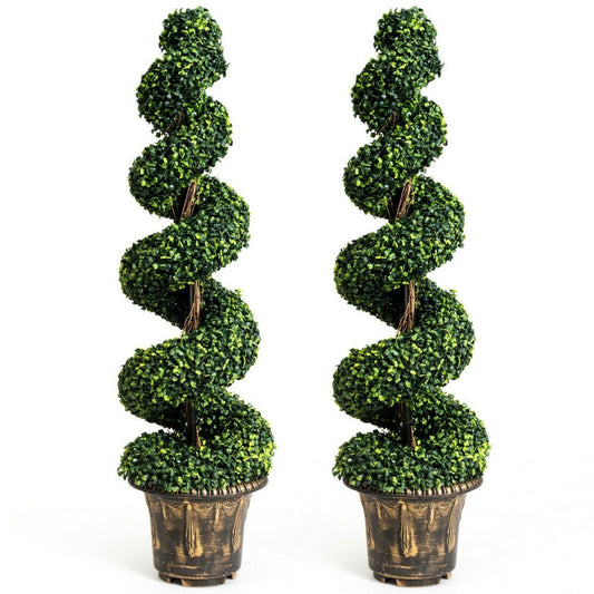 2 Pieces 4 Feet Artificial Decor Green Boxwood Spiral Tree Set, Green Faux Plants   at Gallery Canada