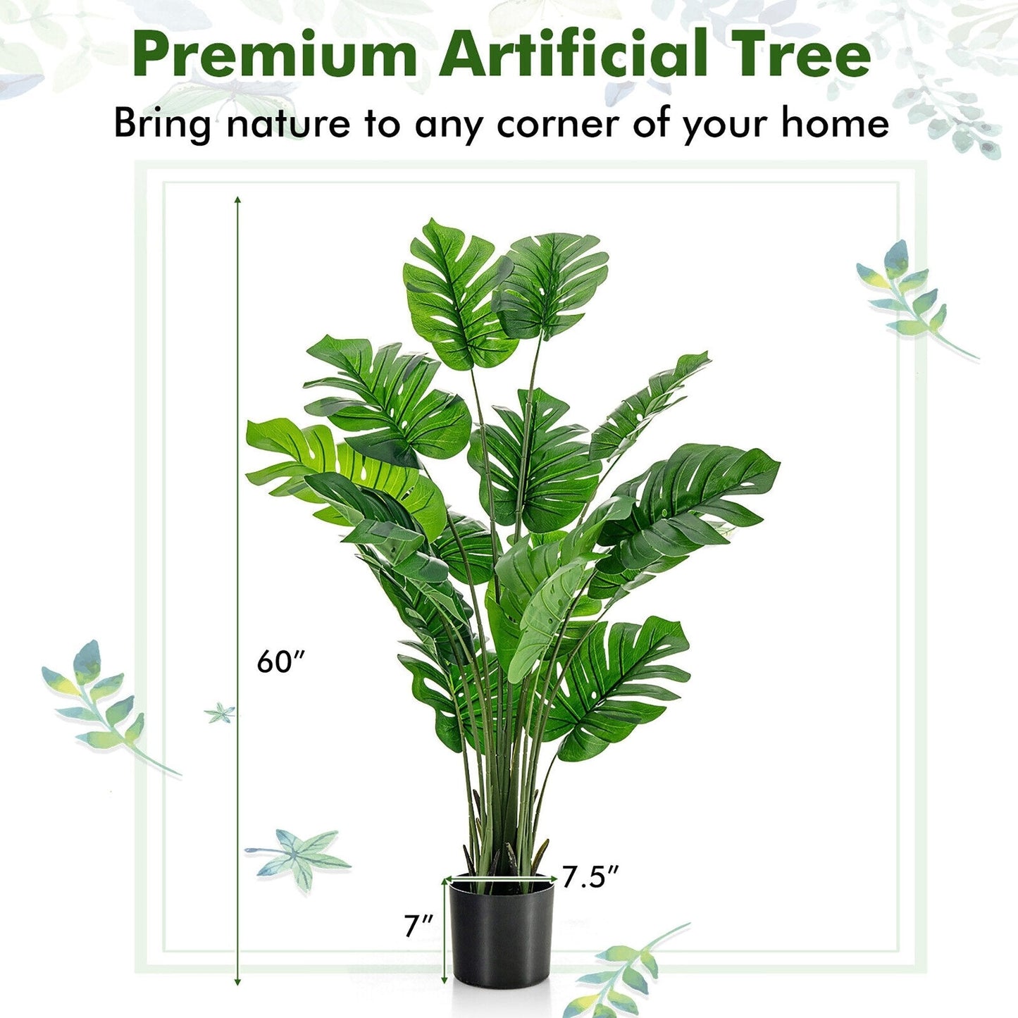 2 Pieces 5 Feet Artificial Monstera Tree Set, Green Faux Plants   at Gallery Canada