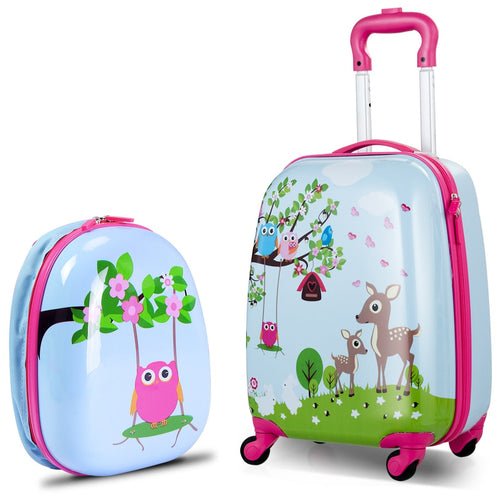 2 Pieces ABS Kids Suitcase Backpack Luggage Set, Blue