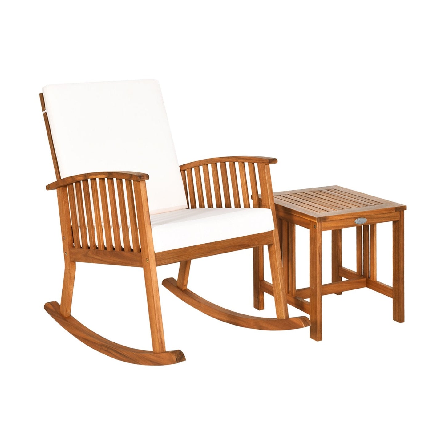 2 Pieces Acacia Wood Patio Rocking Chair Table Set, Brown Patio Conversation Sets   at Gallery Canada