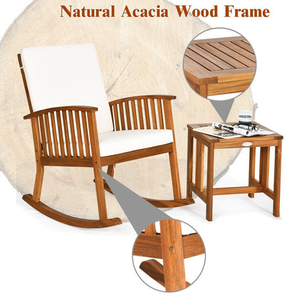 2 Pieces Acacia Wood Patio Rocking Chair Table Set, Brown Patio Conversation Sets   at Gallery Canada