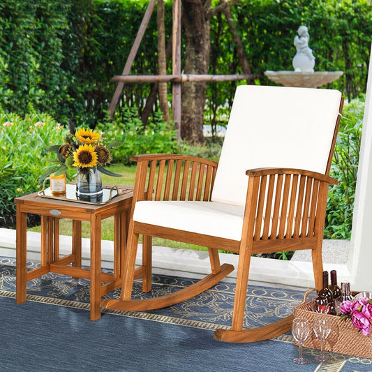 2 Pieces Acacia Wood Patio Rocking Chair Table Set, Brown Patio Conversation Sets   at Gallery Canada