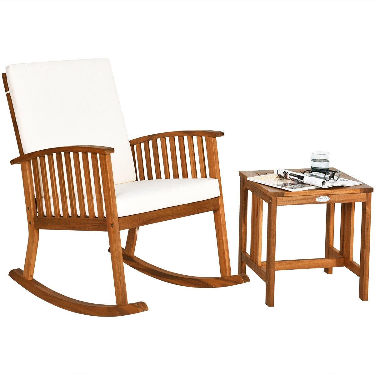 2 Pieces Acacia Wood Patio Rocking Chair Table Set, Brown Patio Conversation Sets   at Gallery Canada