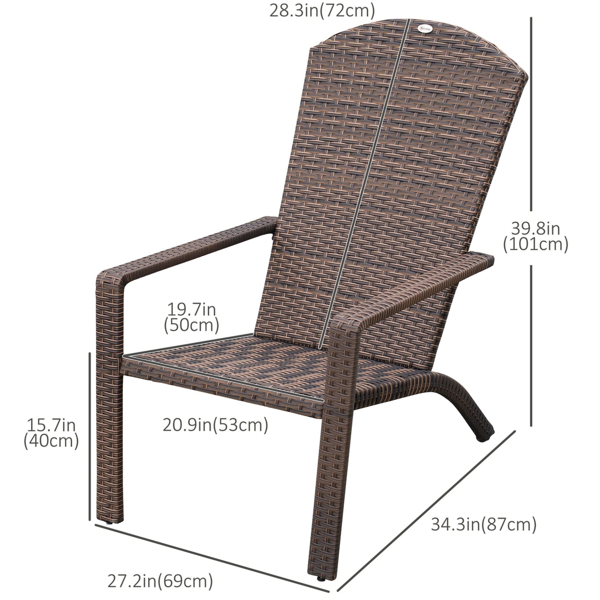 2 Pieces Adirondack Chair Patio Wicker Muskoka Chair, Outdoor PE Rattan Fire Pit Chair for Poolside, Balcony, Deck, Garden, Backyard, Dark Brown Patio Chairs   at Gallery Canada