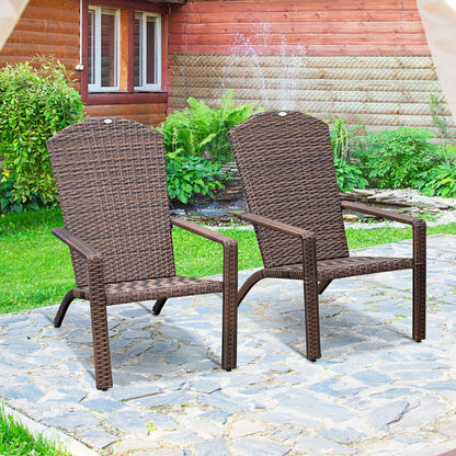 2 Pieces Adirondack Chair Patio Wicker Muskoka Chair, Outdoor PE Rattan Fire Pit Chair for Poolside, Balcony, Deck, Garden, Backyard, Dark Brown Patio Chairs   at Gallery Canada