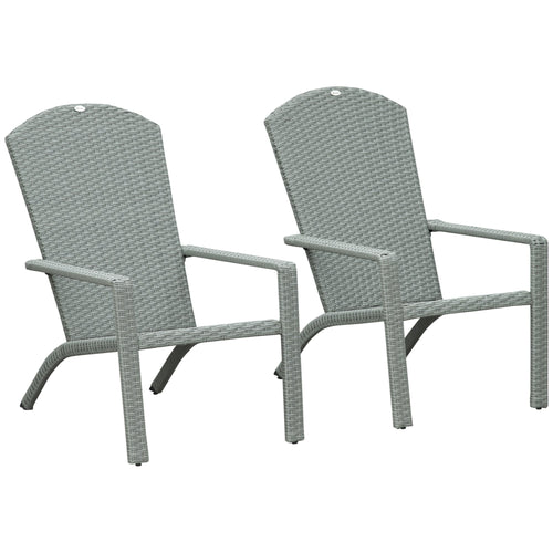 2 Pieces Adirondack Chair Patio Wicker Muskoka Chair, Outdoor PE Rattan Fire Pit Chair for Poolside, Balcony, Deck, Garden, Backyard, Light Grey