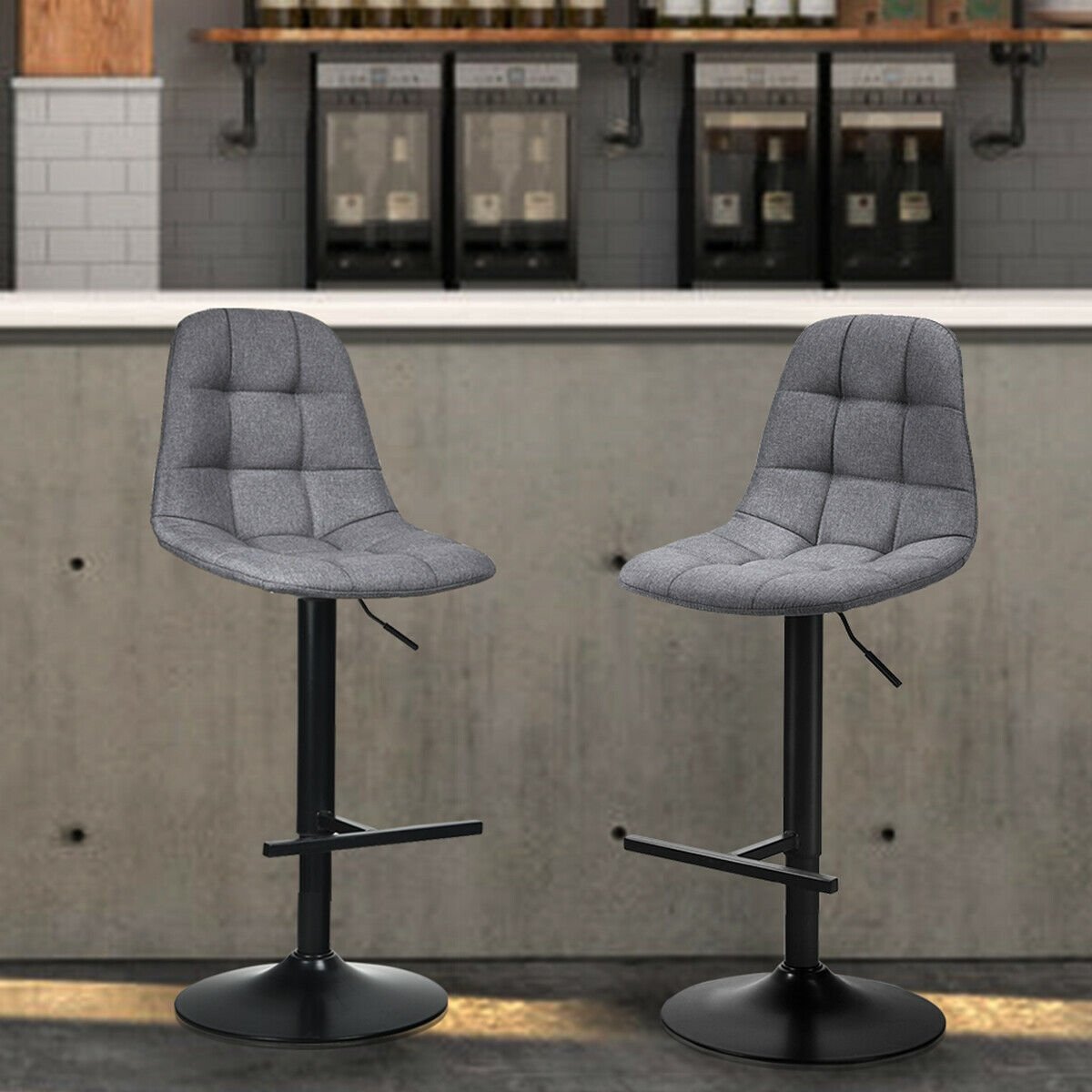 2 Pieces Adjustable Bar Stools Swivel Counter Height Linen Chairs, Gray Bar Stools   at Gallery Canada