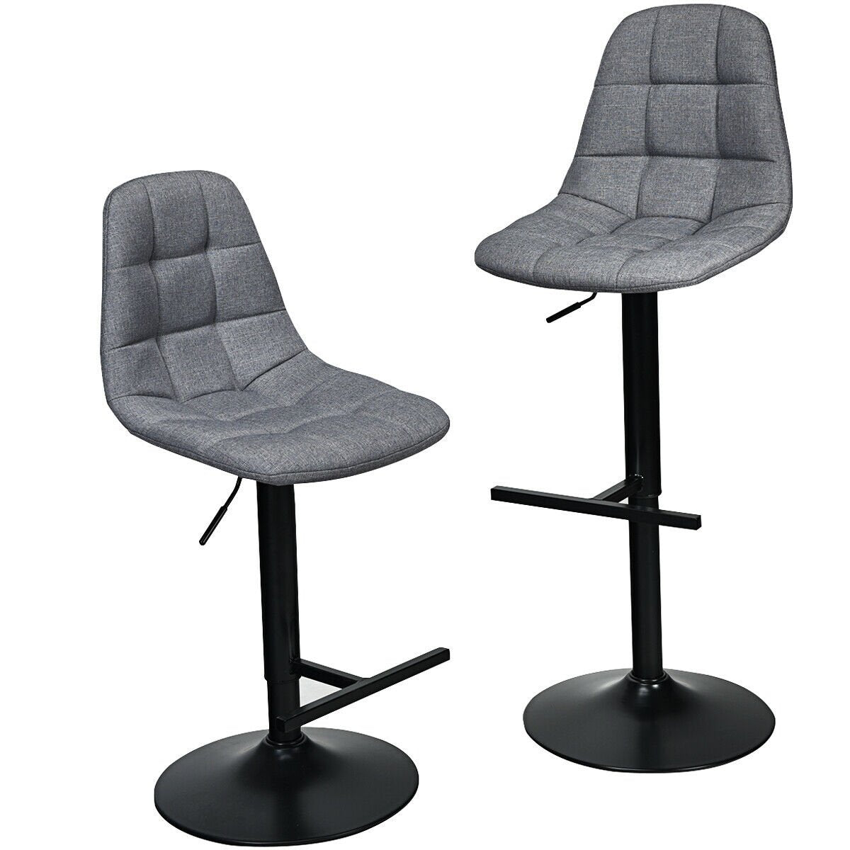 2 Pieces Adjustable Bar Stools Swivel Counter Height Linen Chairs, Gray Bar Stools   at Gallery Canada