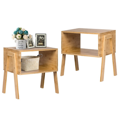 2 Pieces Bamboo Nightstand Sofa Table with Storage Shelf, Natural End & Side Tables   at Gallery Canada