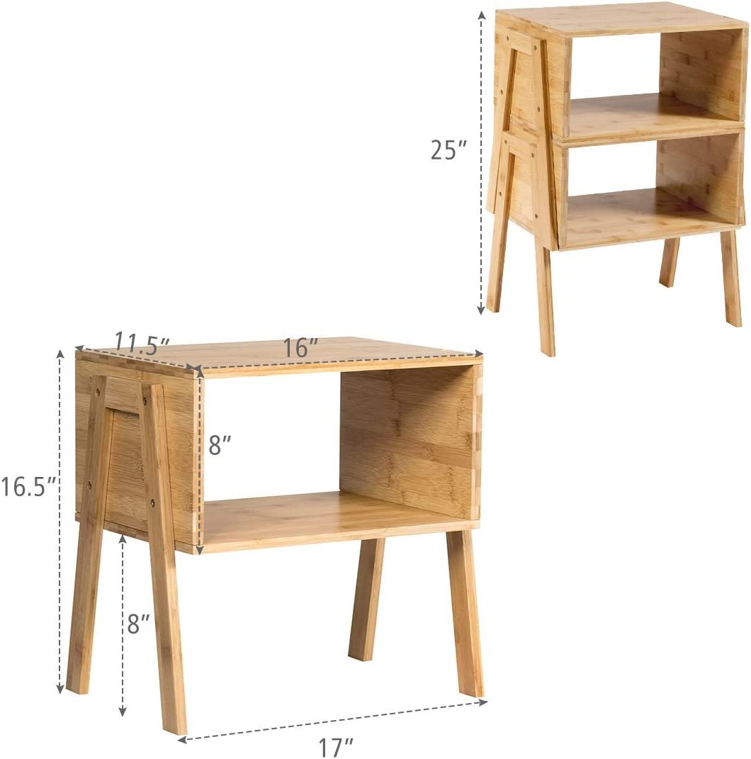 2 Pieces Bamboo Nightstand Sofa Table with Storage Shelf, Natural End & Side Tables   at Gallery Canada